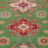 Pattern detail of green & red Kazak-inspired wool runner 29353.