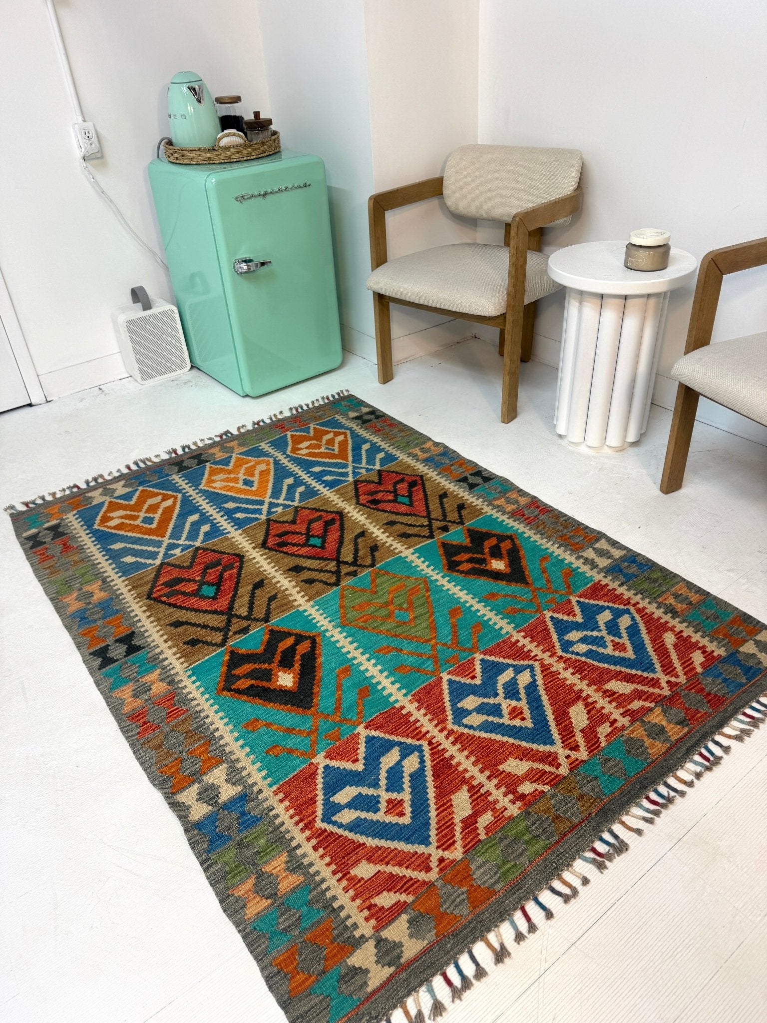 Afghan Maimana Kilim Rug | 4' 1" x 5' 9" - Rug the Rock - available