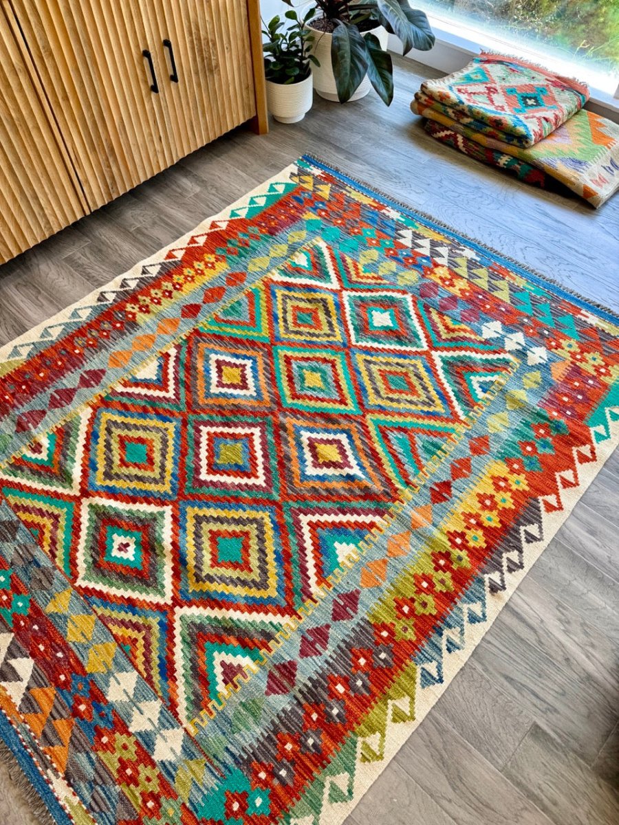 Afghan Maimana Kilim Rug | 5' 1" x 6' 5" - Rug the Rock