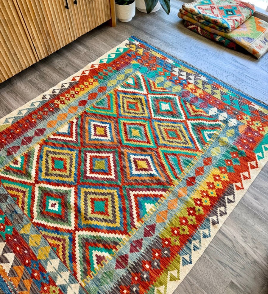 Afghan Maimana Kilim Rug | 5' 1" x 6' 5" - Rug the Rock