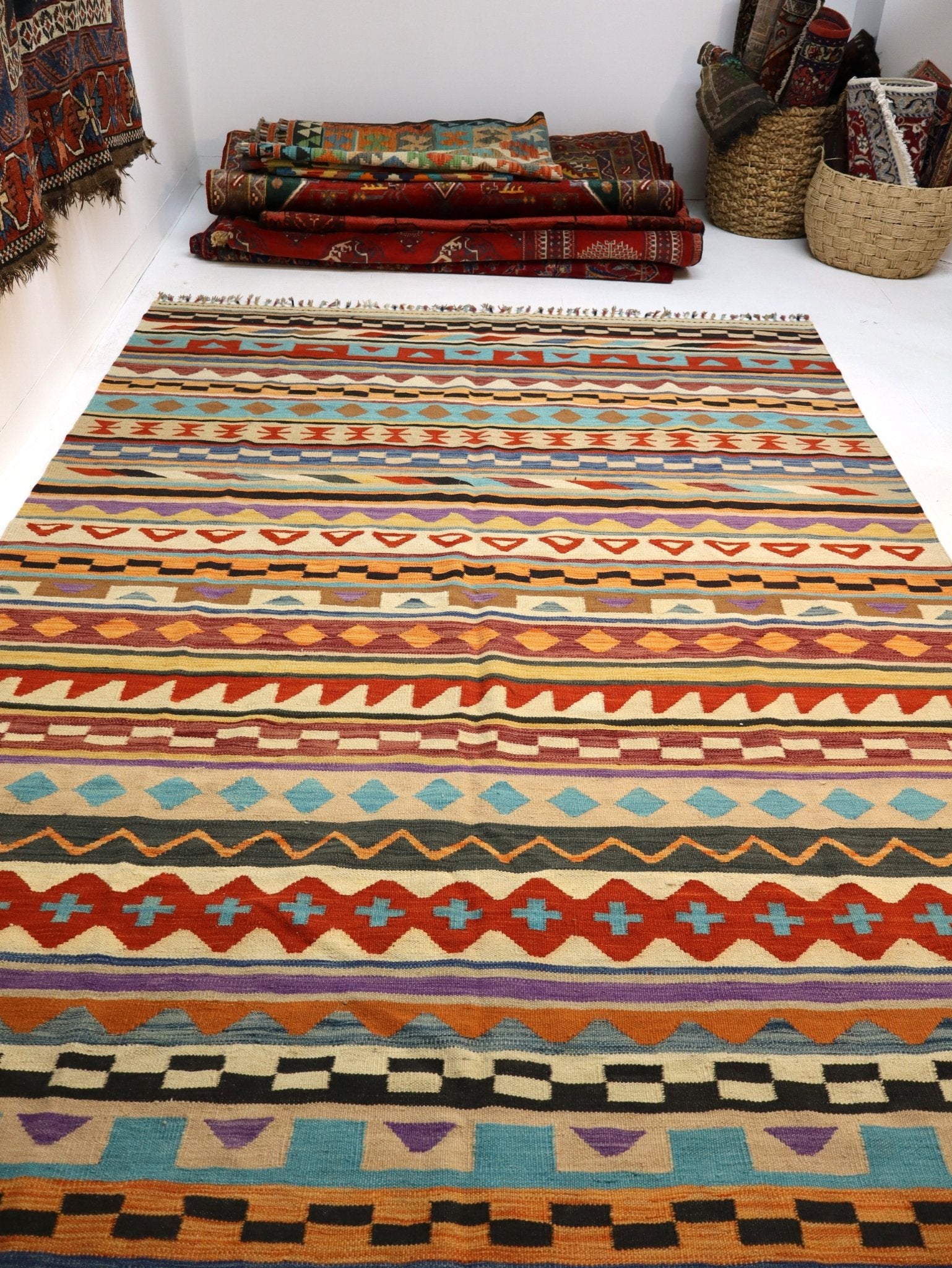 Afghan Maimana Kilim Rug | 6' 7" x 9' 10" - Rug the Rock - available