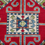 Pattern detail of red & green Kazak-inspired wool rug 24948.