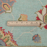 Wool pile close-up of turquoise & red Kazak-inspired wool rug 29664.