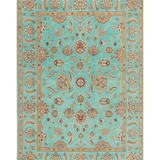 Full front view of turquoise & red Kazak-inspired wool rug 29664.