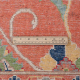 Wool pile close-up of orange & blue Kazak-inspired wool rug 29636.