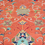Pattern detail of orange & blue Kazak-inspired wool rug 29636.