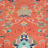 Pattern detail of orange & blue Kazak-inspired wool rug 29636.