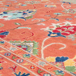 Pattern detail of orange & blue Kazak-inspired wool rug 29636.