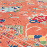 Pattern detail of orange & blue Kazak-inspired wool rug 29636.