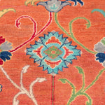 Pattern detail of orange & blue Kazak-inspired wool rug 29636.