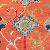 Pattern detail of orange & blue Kazak-inspired wool rug 29636.