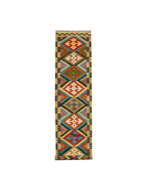 Stepped Diamonds in Turquoise & Gold | 2'9" × 16'4" (83 × 497 cm)