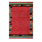Afghan Maimana kilim — Red Field with Multicolour Stepped Borders | 6'5" × 9'11" (196 × 302 cm)