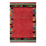 Afghan Maimana kilim — Red Field with Multicolour Stepped Borders | 6'5" × 9'11" (196 × 302 cm)