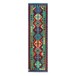 Afghan Maimana runner — Diamond Chain in Mint & Blue | 2'9" × 9'5" (83 × 288 cm)