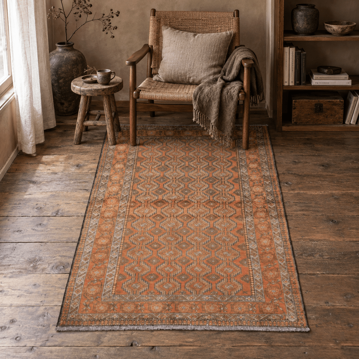 Baluch Rug — Soft Camel & Sage Lattice | 3'2" × 5'5" - Rug the Rock - available
