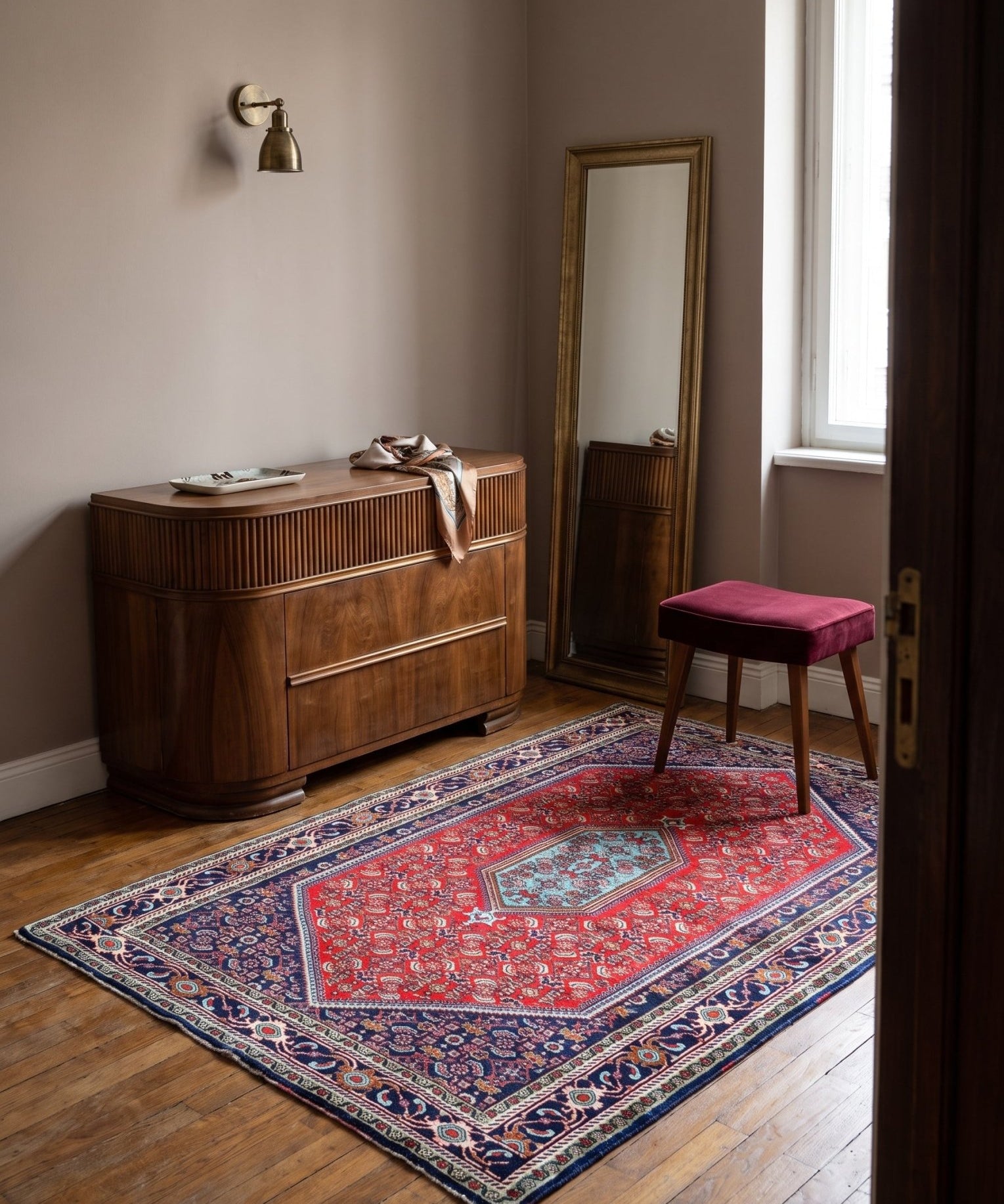Bidjar Rug — Scarlet & Powder Blue Medallion | 3'9" × 5'7" - Rug the Rock - available