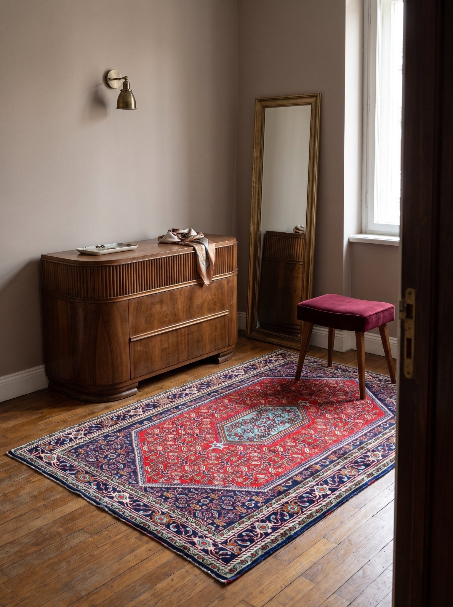 Bidjar Rug — Scarlet & Powder Blue Medallion | 3'9" × 5'7" - Rug the Rock - available