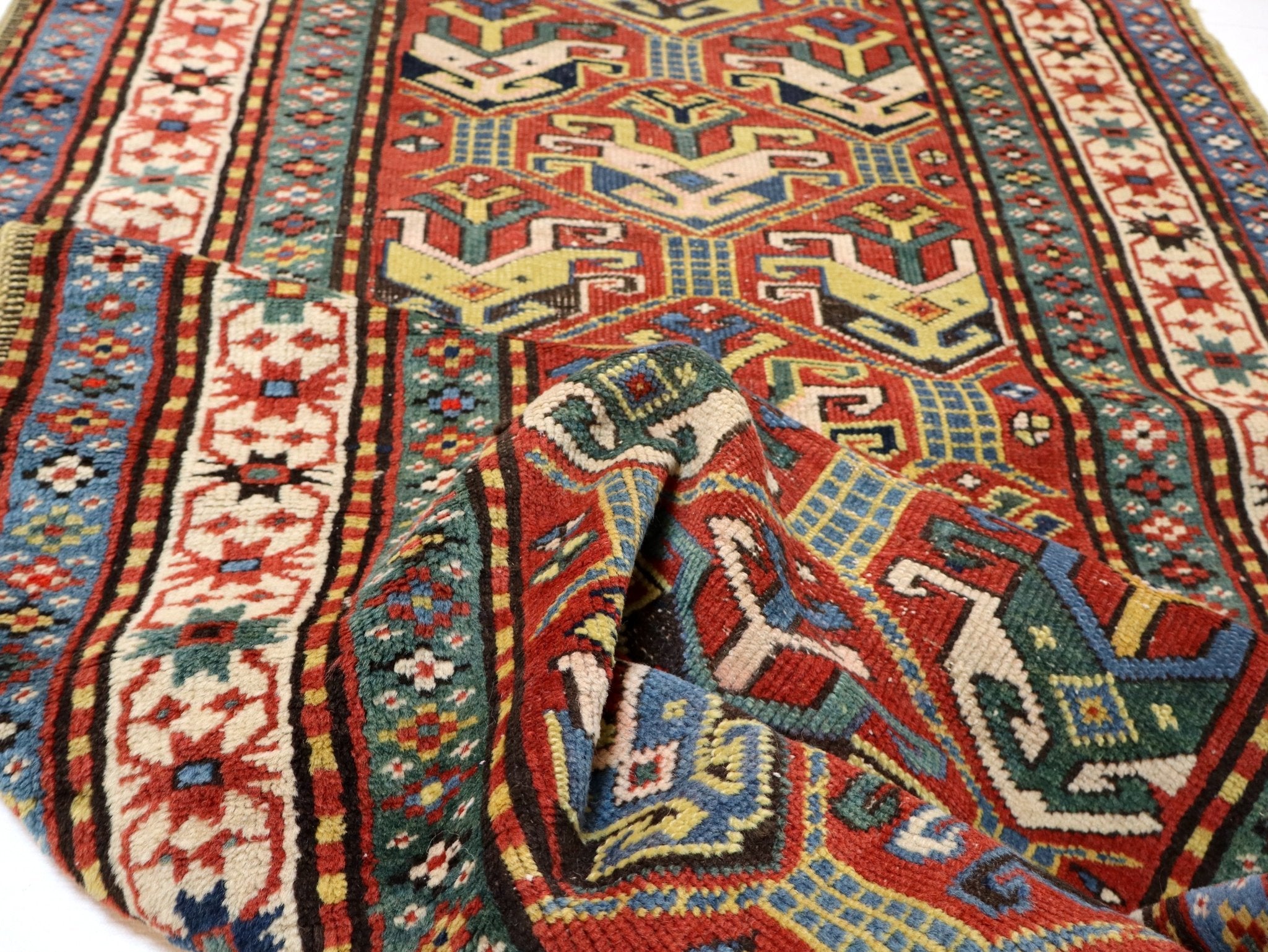 Caucasian Karabakh Runner Rug | 3' 1" x 11' 3" - Rug the Rock - multicolor colorRunner Rugyellow color