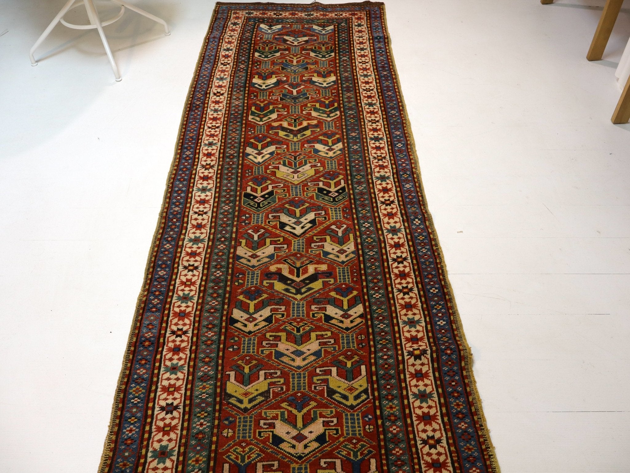 Caucasian Karabakh Runner Rug | 3' 1" x 11' 3" - Rug the Rock - multicolor colorRunner Rugyellow color