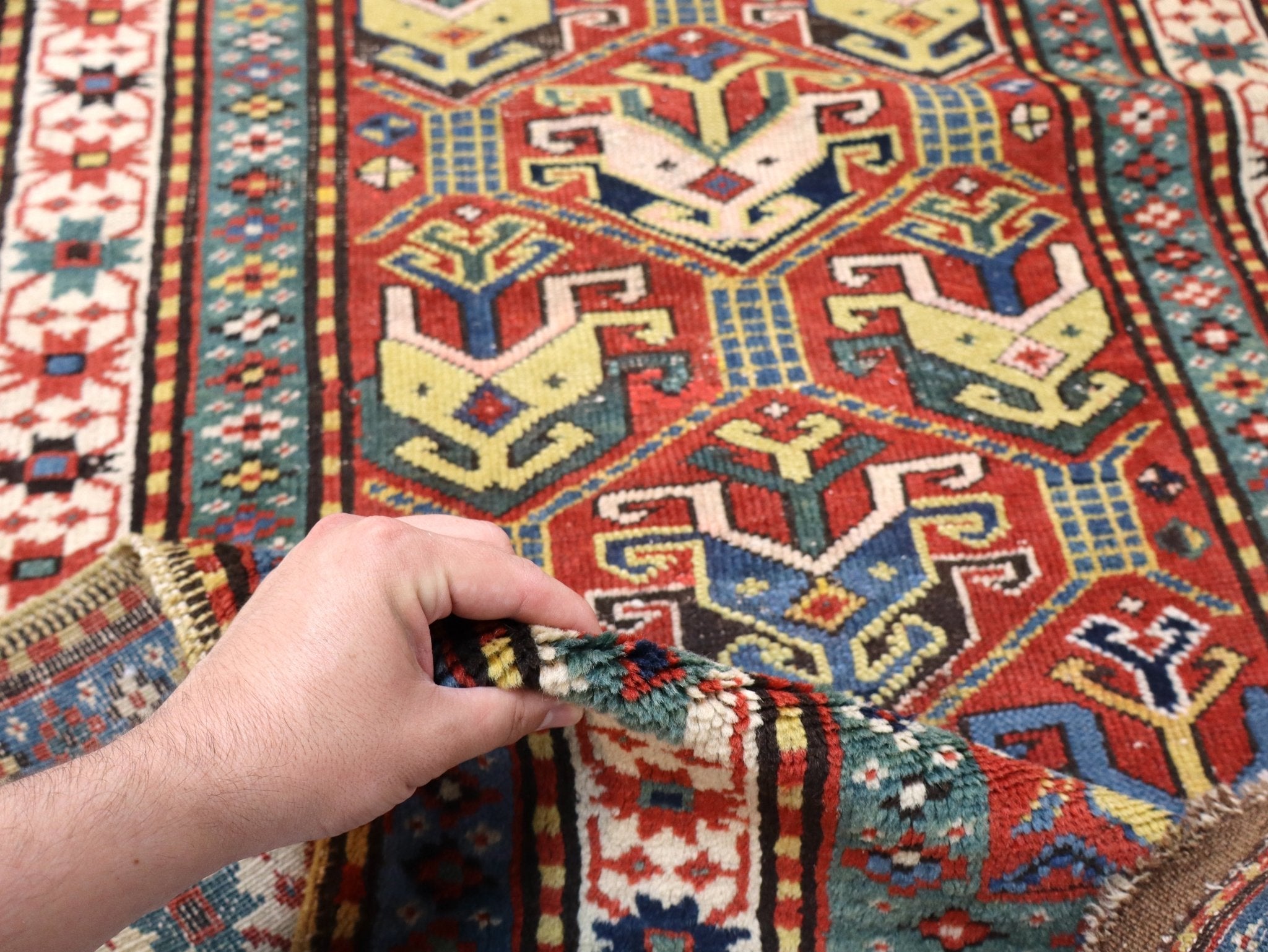 Caucasian Karabakh Runner Rug | 3' 1" x 11' 3" - Rug the Rock - multicolor colorRunner Rugyellow color