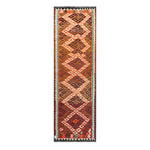 Afghan Maimana runner — Small Diamonds in Rust & Charcoal | 3'1" × 9'9" (94 × 296 cm)