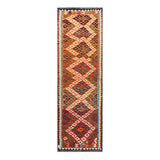 Afghan Maimana runner — Small Diamonds in Rust & Charcoal | 3'1" × 9'9" (94 × 296 cm)