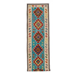 Afghan Maimana runner — Red Medallions on Turquoise | 2'8" × 16'1" (82 × 491 cm)