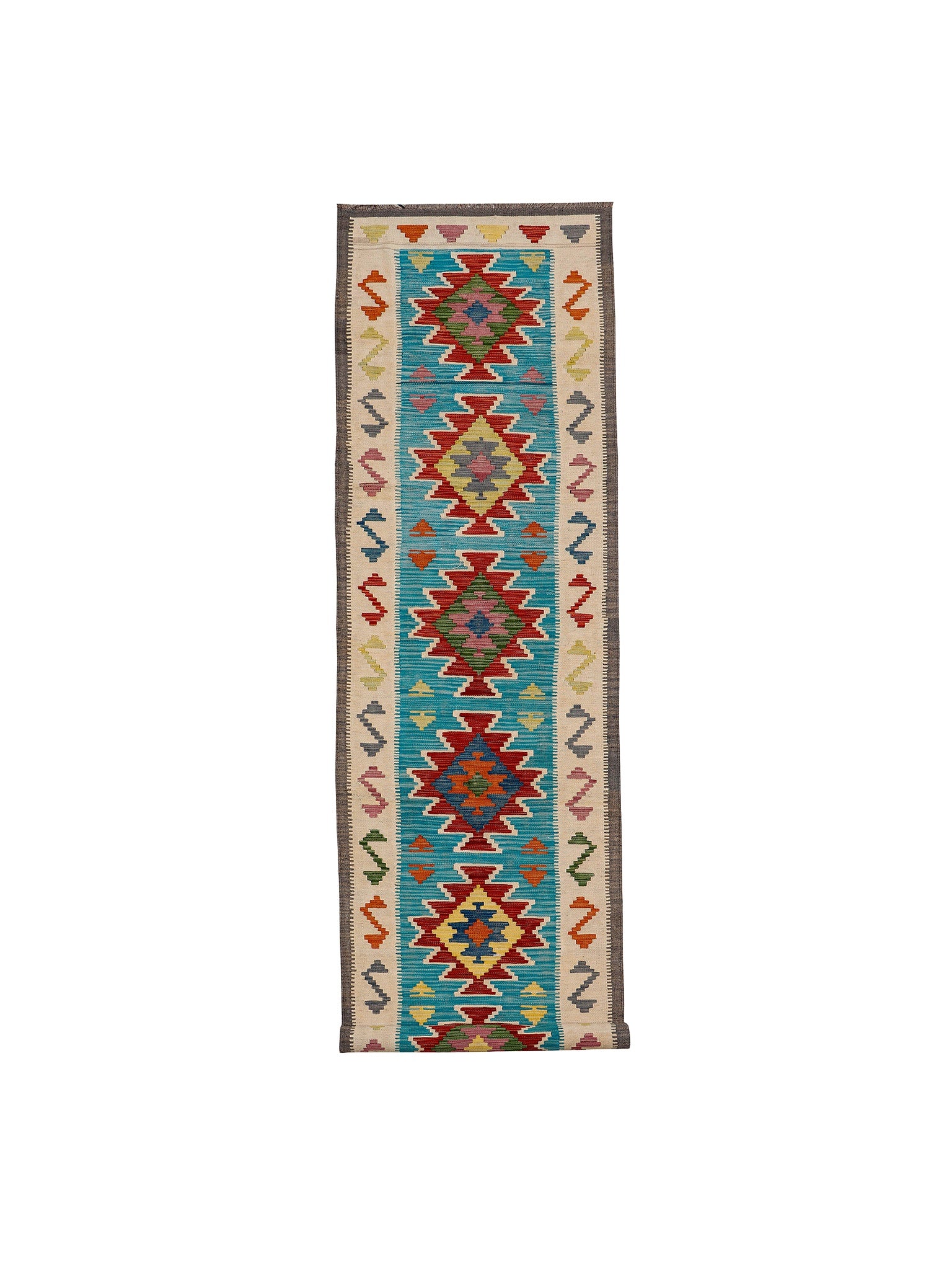 Afghan Maimana runner — Red Medallions on Turquoise | 2'8" × 16'1" (82 × 491 cm)
