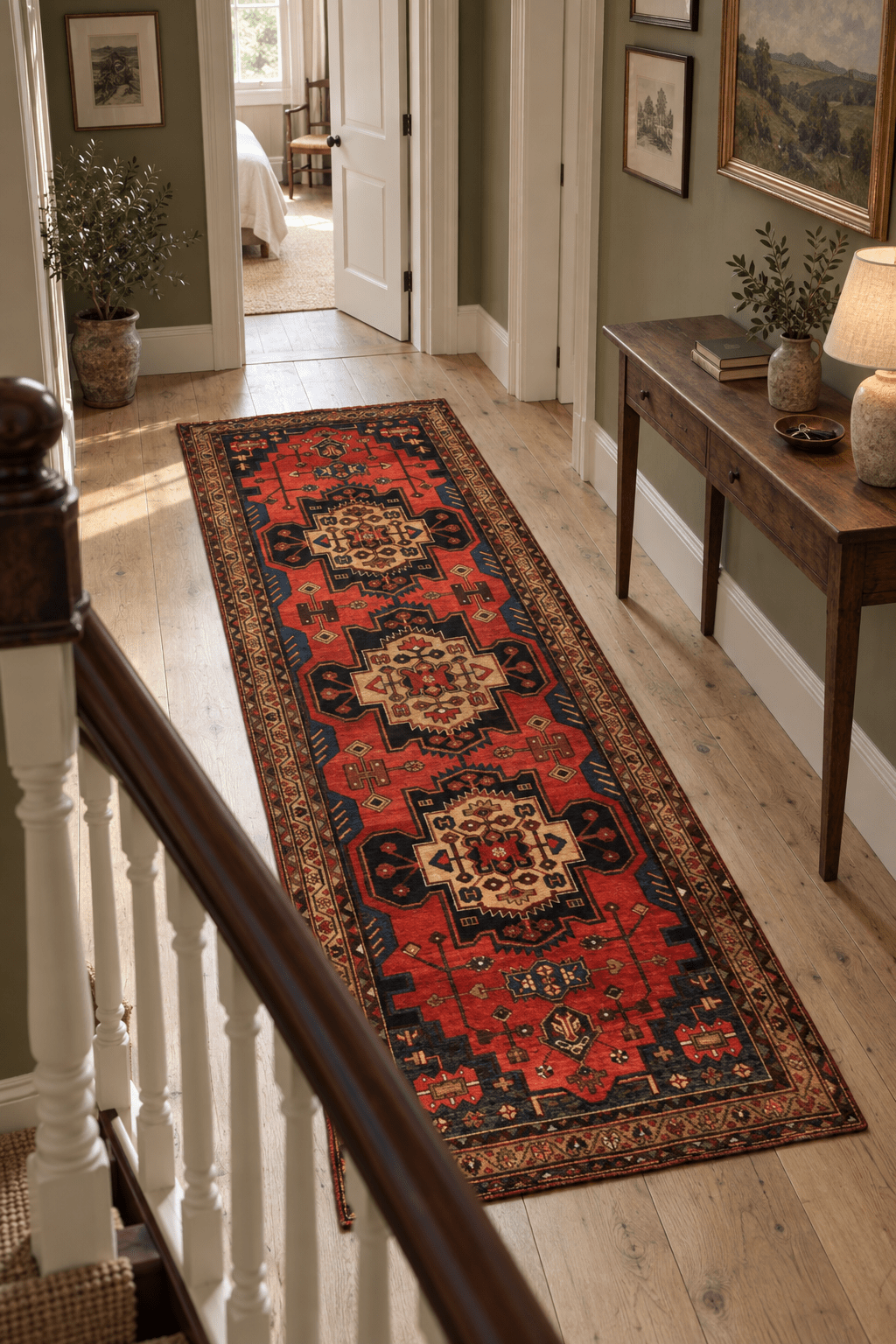 Hamadan Runner — Scarlet & Ivory Star Medallions | 3'6" × 9'8" - Rug the Rock - available