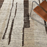 Hand-Knotted Wool Rug — Black Brushstrokes on Pale Beige | 8' × 9'11"