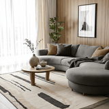 Hand-Knotted Wool Rug — Black Brushstrokes on Pale Beige | 8' × 9'11"