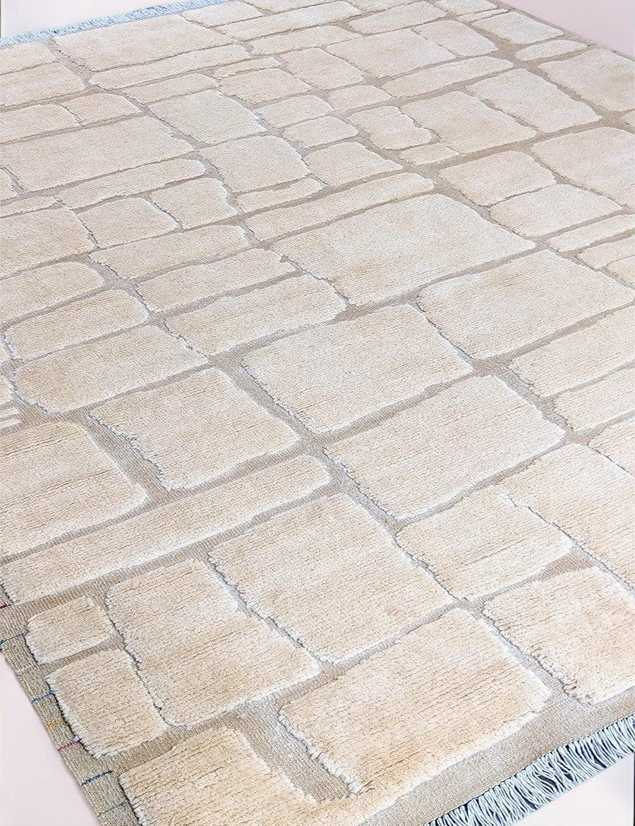 Hand-Knotted Wool Rug — Carved Ivory Cobblestones | 8'5" × 10'4"