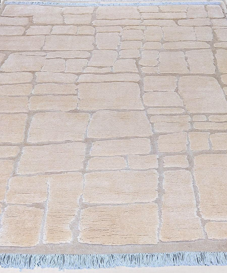 Hand-Knotted Wool Rug — Carved Ivory Cobblestones | 8'5" × 10'4"