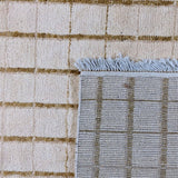Hand-Knotted Wool-Blend Rug — Fine Beige Grid on Off-White | 8'2" × 9'11"