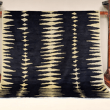 Hand-Knotted Wool Rug — Gold Zigzags on Black | 8'4" × 9'1"