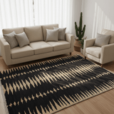 Hand-Knotted Wool Rug — Gold Zigzags on Black | 8'4" × 9'1"