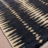Hand-Knotted Wool Rug — Gold Zigzags on Black | 8'4" × 9'1"