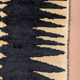 Hand-Knotted Wool Rug — Gold Zigzags on Black | 8'4" × 9'1"