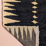 Hand-Knotted Wool Rug — Gold Zigzags on Black | 8'4" × 9'1"
