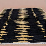Hand-Knotted Wool Rug — Gold Zigzags on Black | 8'4" × 9'1"