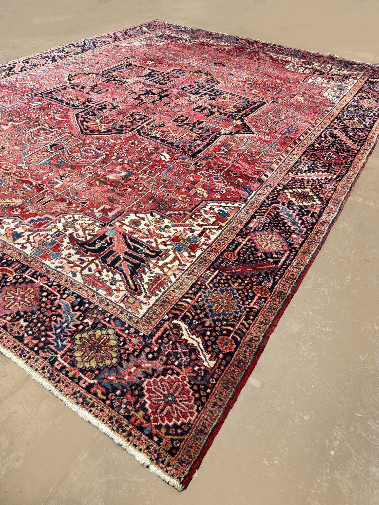 Heriz Rug — Brick Red & Midnight Blue | 10'9" × 14' - Rug the Rock - availableGeometricHand-knotted