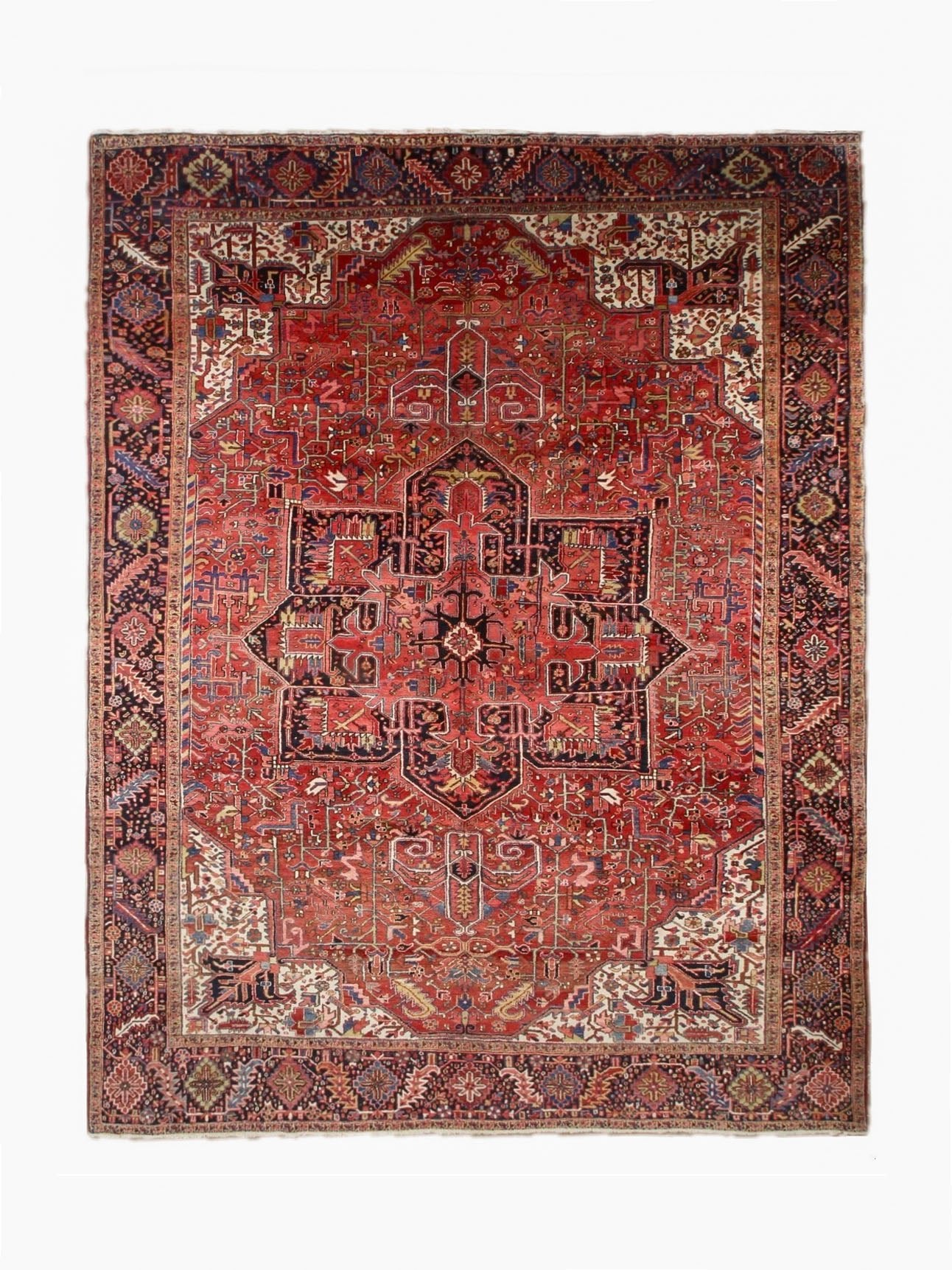 Heriz Rug — Brick Red & Midnight Blue | 10'9" × 14' - Rug the Rock - availableGeometricHand-knotted