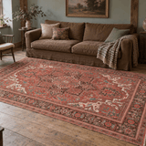 Heriz Rug — Soft Brick Red & Ivory Medallion | 6'9" × 9'6" - Rug the Rock -