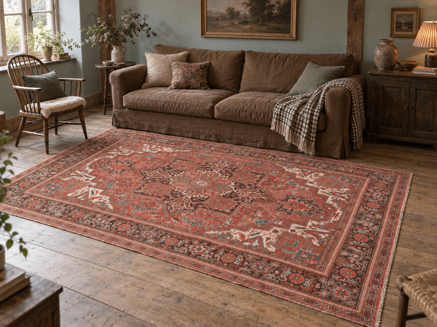 Heriz Rug — Soft Brick Red & Ivory Medallion | 6'9" × 9'6" - Rug the Rock -