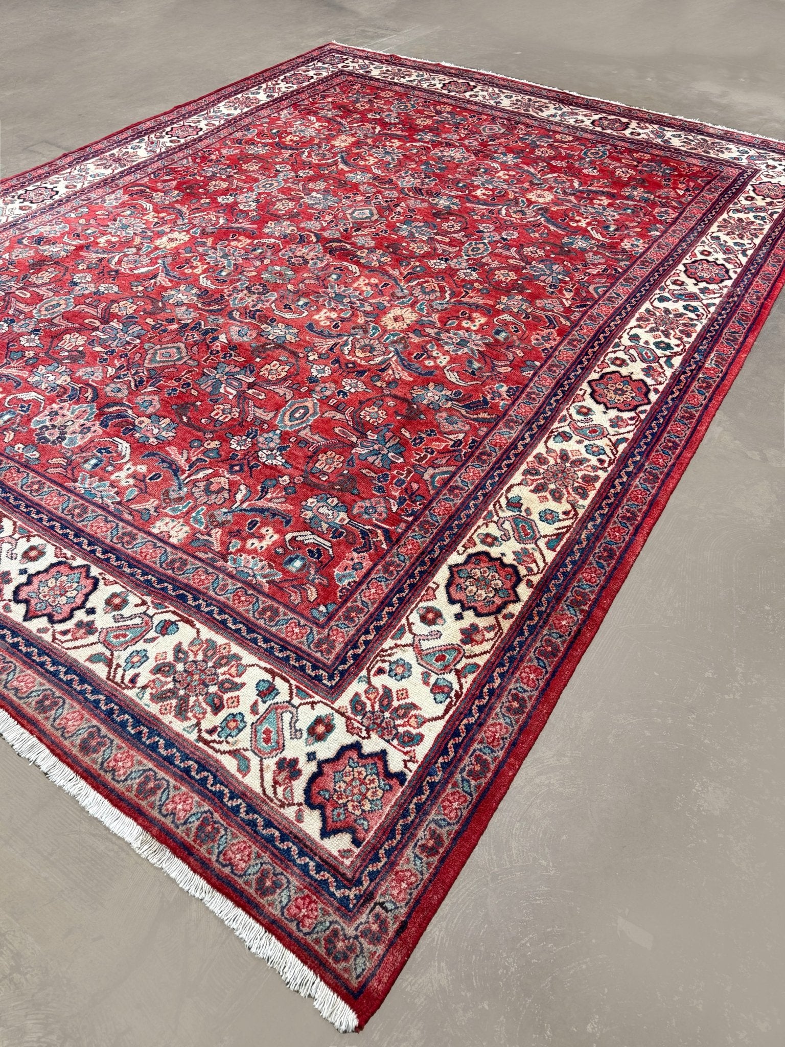 Mahal Rug — Ruby Red & Ivory | 9'7" × 13'3" - Rug the Rock - availableFloralHand-knotted