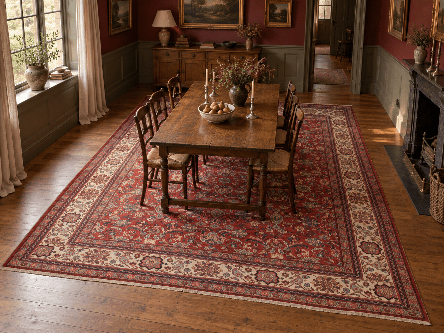Mahal Rug — Ruby Red & Ivory | 9'7" × 13'3" - Rug the Rock - availableFloralHand-knotted