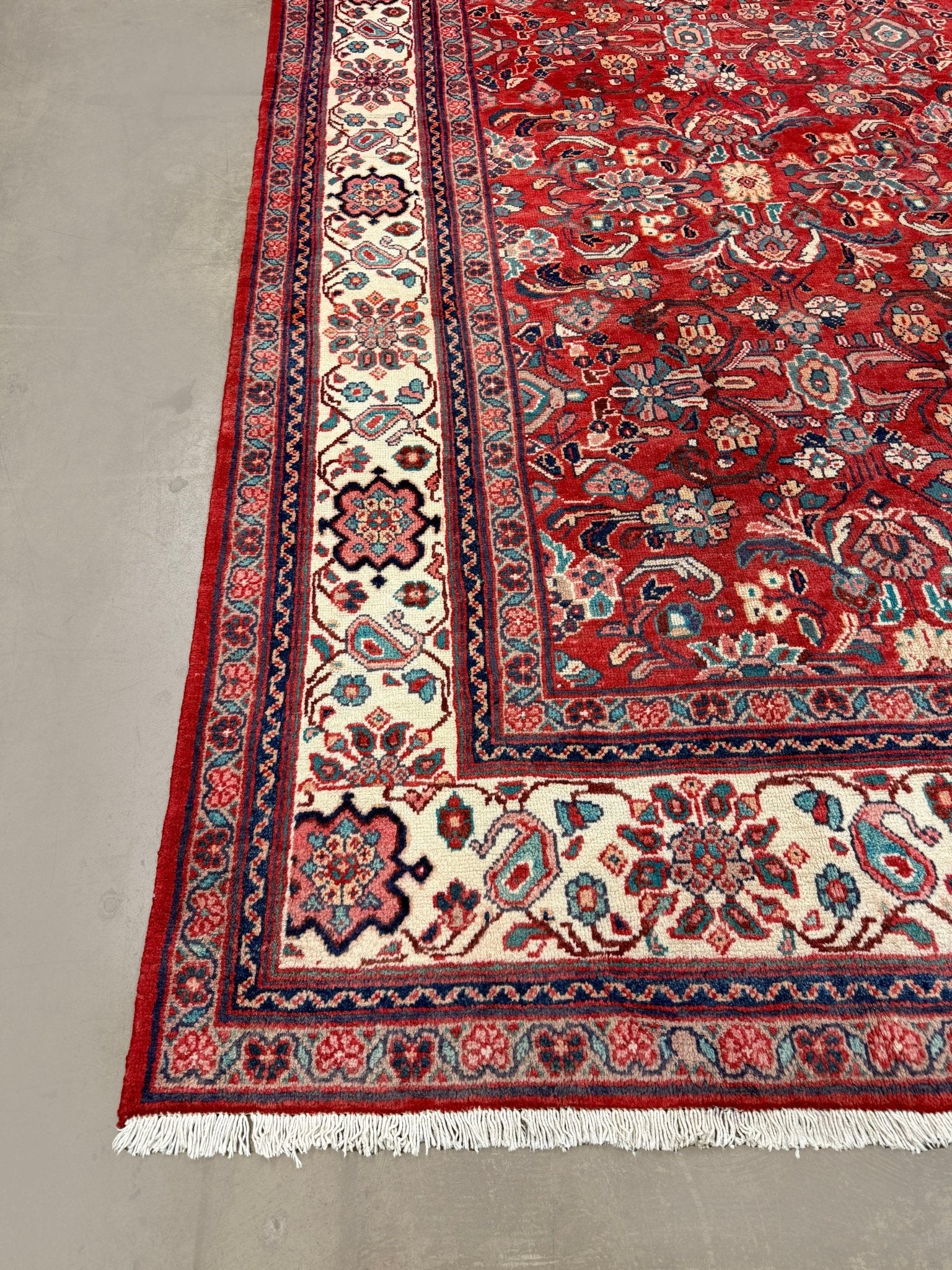 Mahal Rug — Ruby Red & Ivory | 9'7" × 13'3" - Rug the Rock - availableFloralHand-knotted