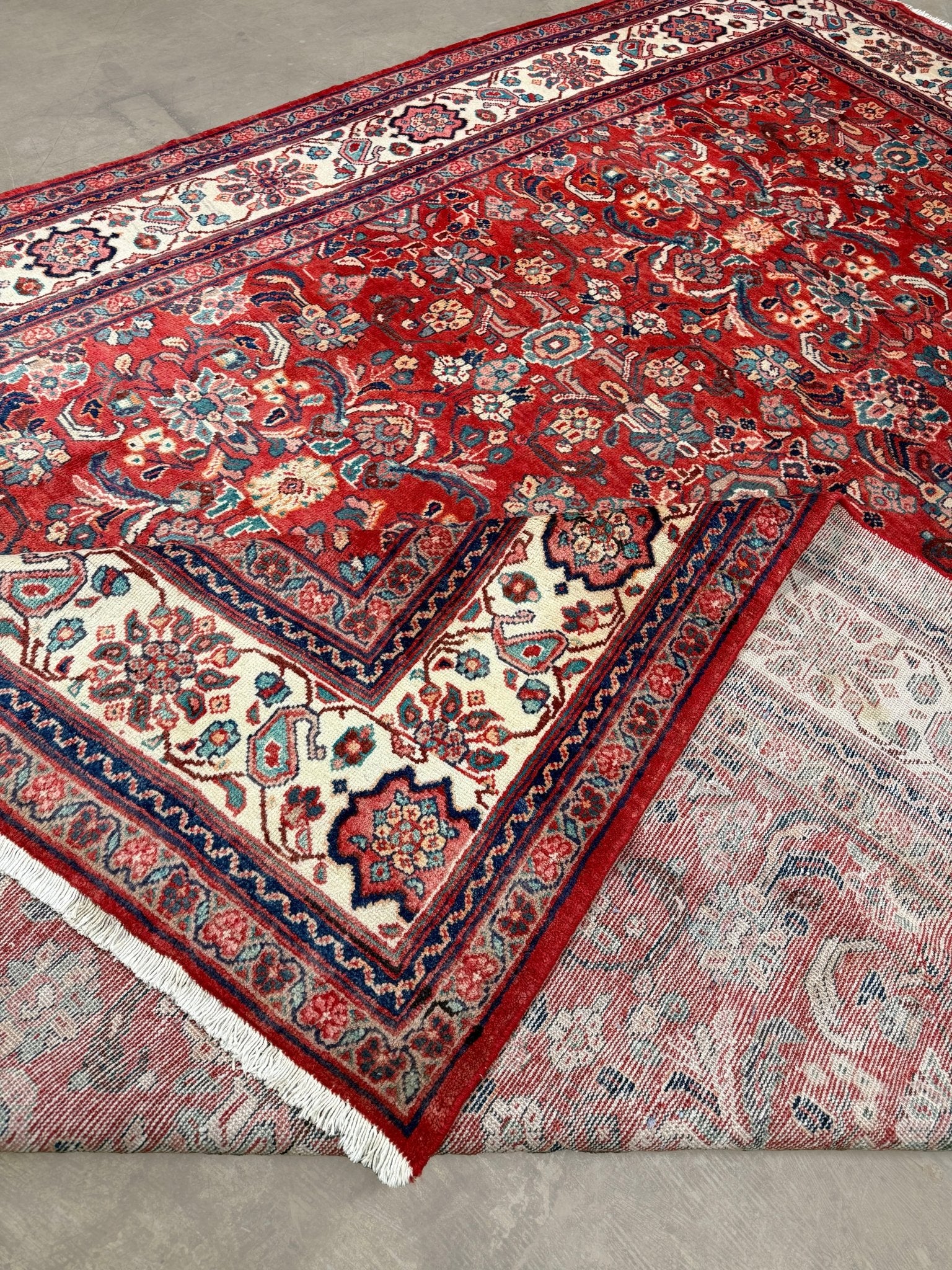 Mahal Rug — Ruby Red & Ivory | 9'7" × 13'3" - Rug the Rock - availableFloralHand-knotted
