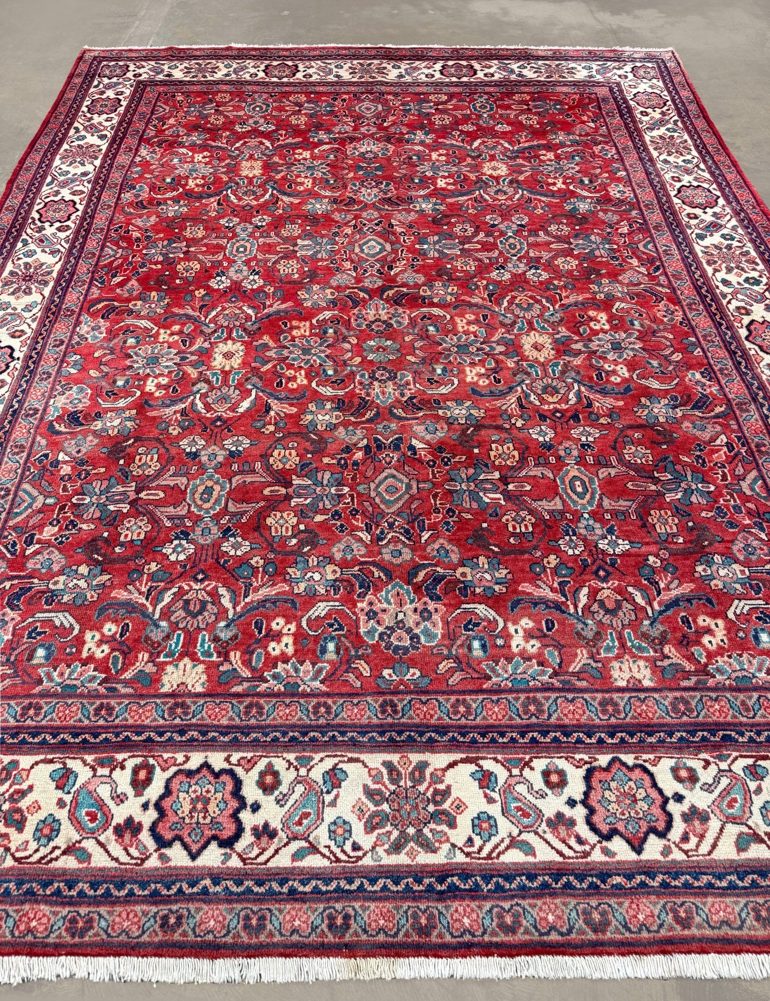 Mahal Rug — Ruby Red & Ivory | 9'7" × 13'3" - Rug the Rock - availableFloralHand-knotted